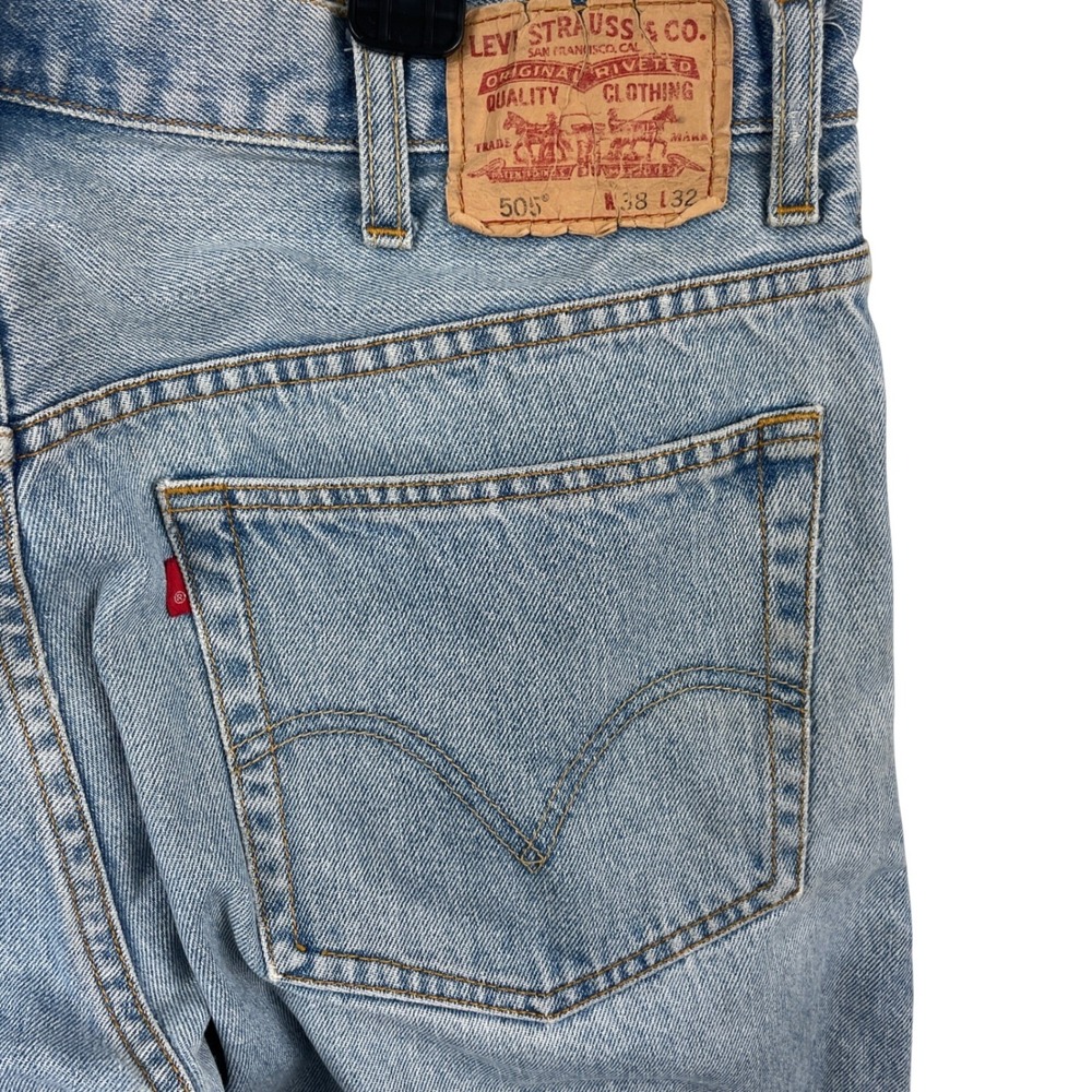 Levis 505 Regular Fit Light Wash Straight Leg Denim Jeans Mens 38x32 Blue
